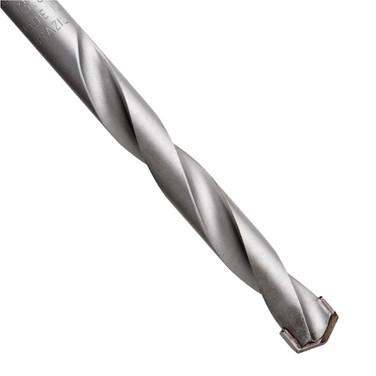 Photo of STANLEY STA53113C masonry drill bit, silver, close-up angle, visible flutes and carbide tip.