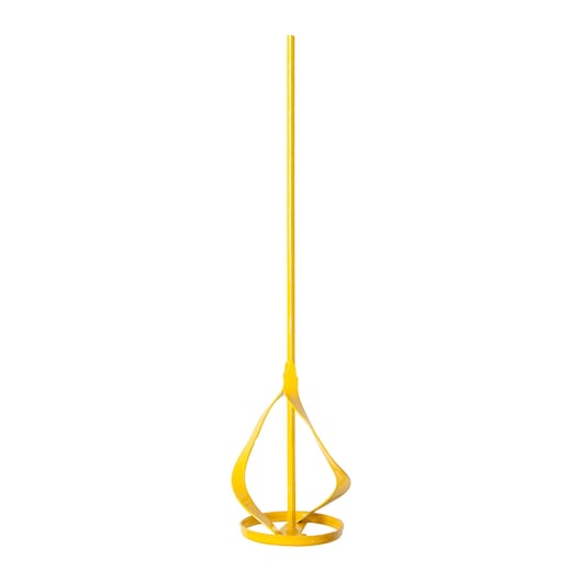 STANLEY STHT28044 yellow paint mixer paddle, product photography, front angle on white background.