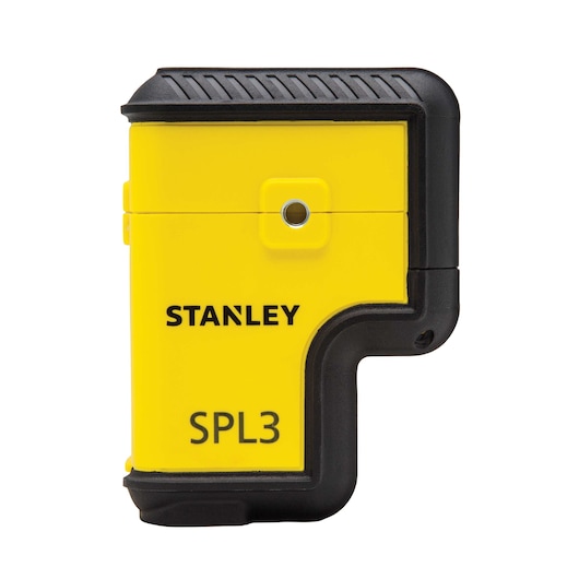 Stanley SPL3 yellow and black laser level, left side view on white background