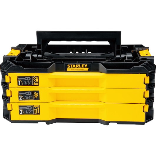 STANLEY® 203 PCS mechanics tool set with 3-drawer tool box, SAE/Metric, front facing