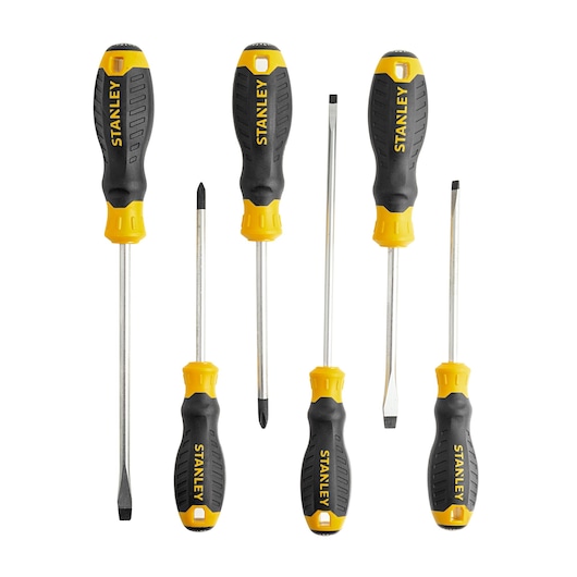 SCREWDRIVERS SET ON WHITE BACKGROUND FRONT VIEW