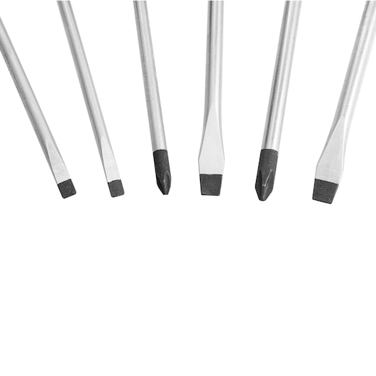 Stanley STMT60060-LA screwdriver set, assorted flat and Phillips tips, top view, photography