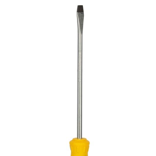 STANLEY STMT60828-8 flathead screwdriver with yellow handle, front angle on white background.