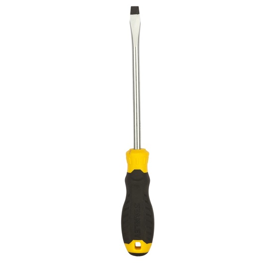 STANLEY STMT60831-8 flathead screwdriver with black and yellow handle, front view on white background.