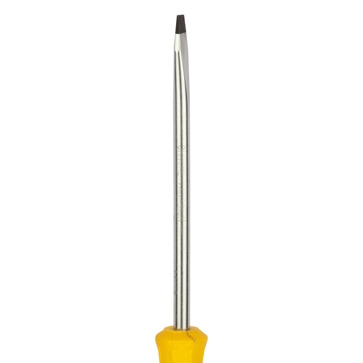 STANLEY STMT60831-8 flat-head screwdriver with yellow handle, front view, metal shaft.