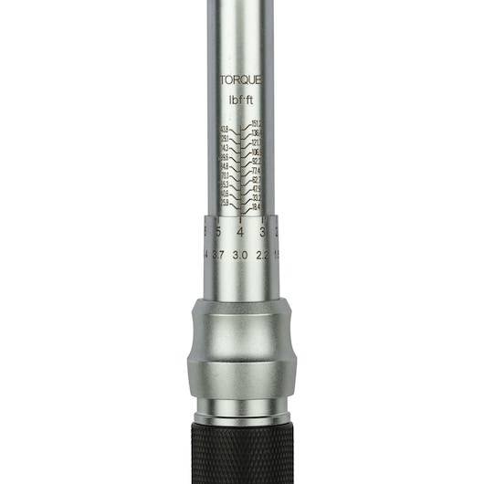 STANLEY STMT73590 torque wrench close-up showing adjustment scale and textured handle, product angle on white background.