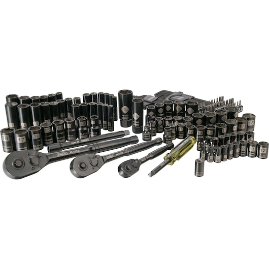 Juego de Dados Cromo Negro Encastre de ¼" , 3/8", ½” Métrico/Pulgadas 143 Piezas