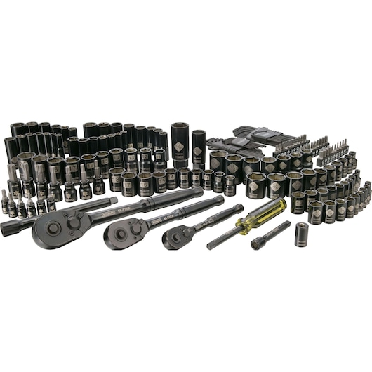Juego de Dados Cromo Negro Encastre de ¼" , 3/8", ½” Métrico/Pulgadas 164 Piezas