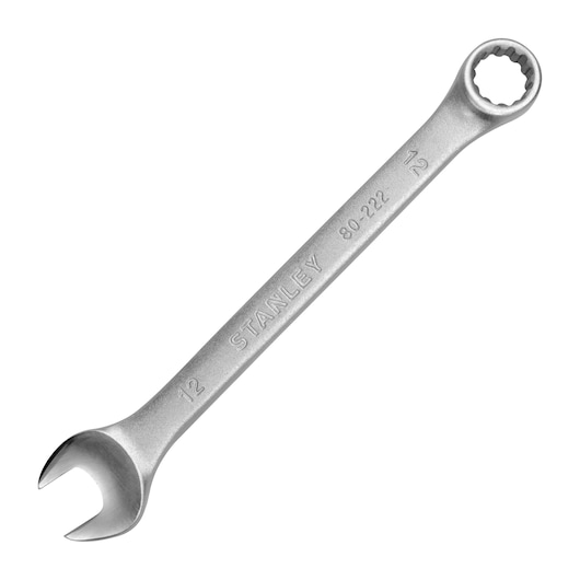 STANLEY STMT80222-840 silver combination wrench, photography, top angle on white background