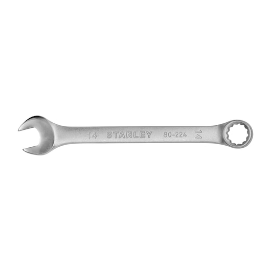 STANLEY STMT80224-840 combination wrench, silver, front angle, photography on white background.