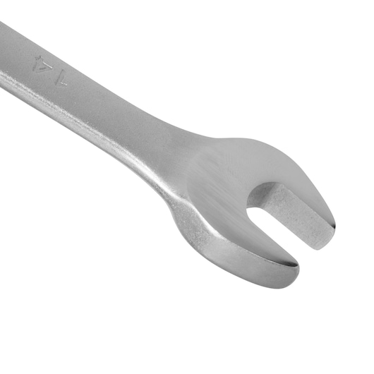 STANLEY STMT80224-840 open-end wrench, silver metal, photography, top angle, white background.