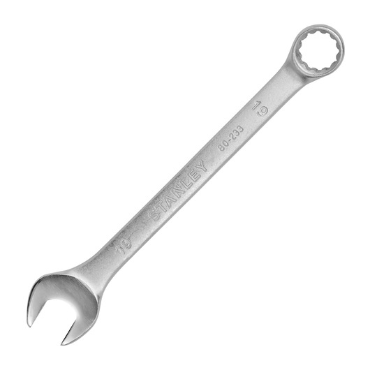 Stanley STMT80233-840 steel combination wrench, product photography, angled view on white background