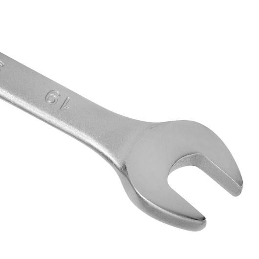 STANLEY STMT80233-840 open-end wrench, silver metal, top angle on white background