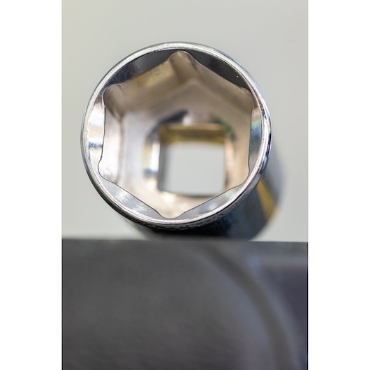 STANLEY STMT82829-LA socket tool close-up with chrome finish, photo from top angle.