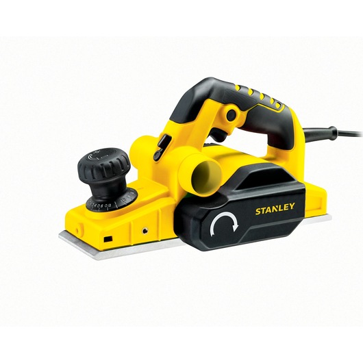 STANLEY STPP7502 electric hand planer, yellow and black, side view on white background.